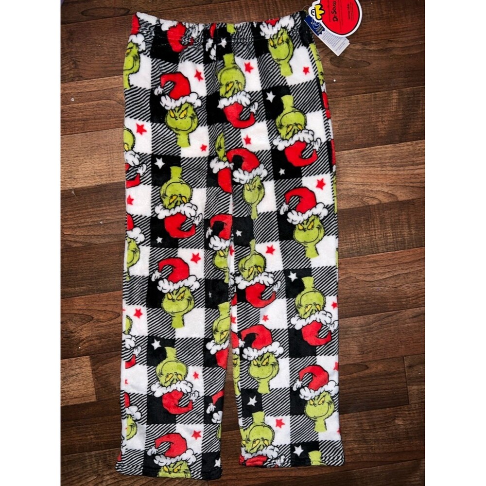 Komar Kids Grinch Plaid Fleece Pajama Pants - Green, Red, Black, White